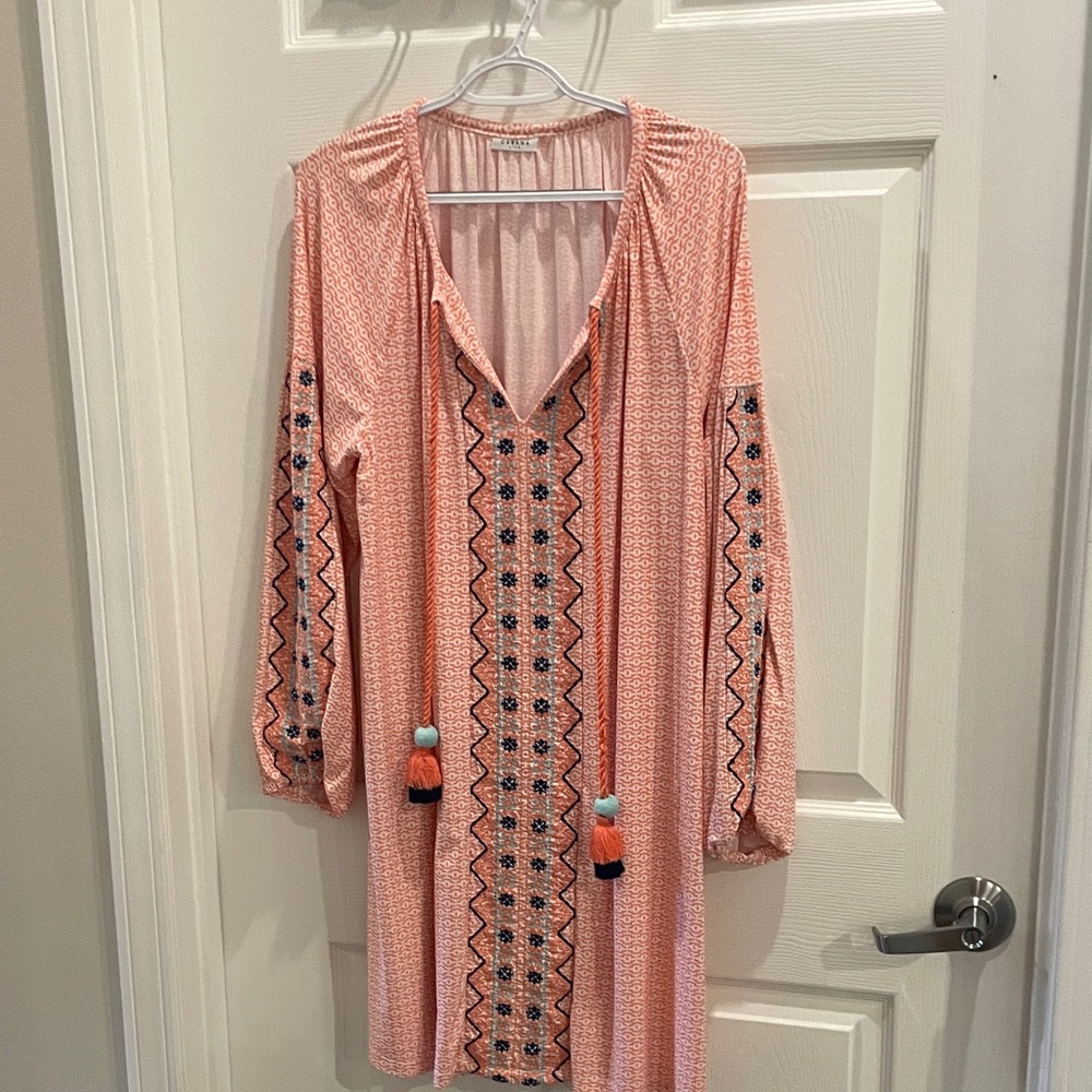 Cabana Life Coral Embroidered Long Sleeve Dress